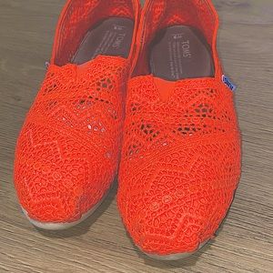 Toms Alpargata Bright Neon Orange Lace Slip Ons
